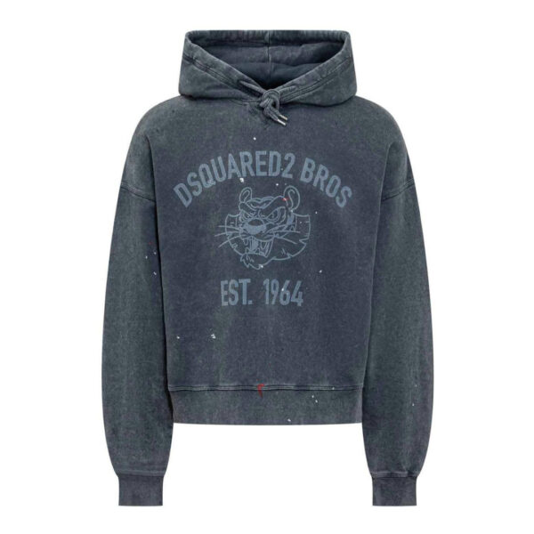 Dsquared2 Mens Bros Est 1964 Logo Distressed Cypro Navy Blue Hoodie Cotton - Size Small