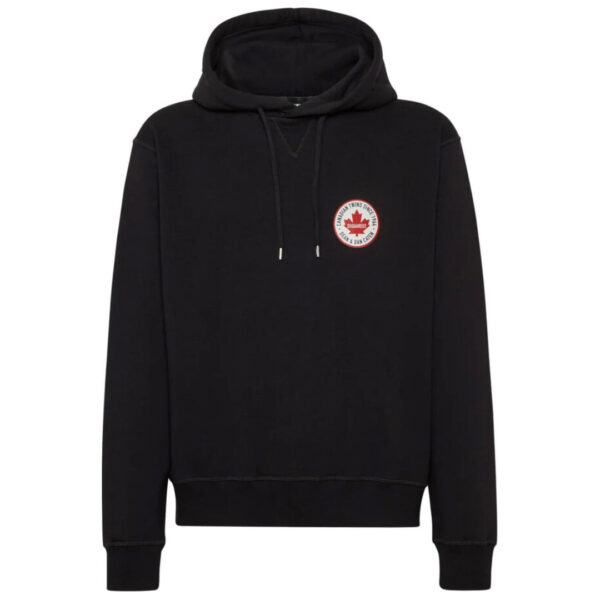 Dsquared2 Mens Maple Leaf Patch Logo Cool Fit Black Hoodie Cotton - Size Medium