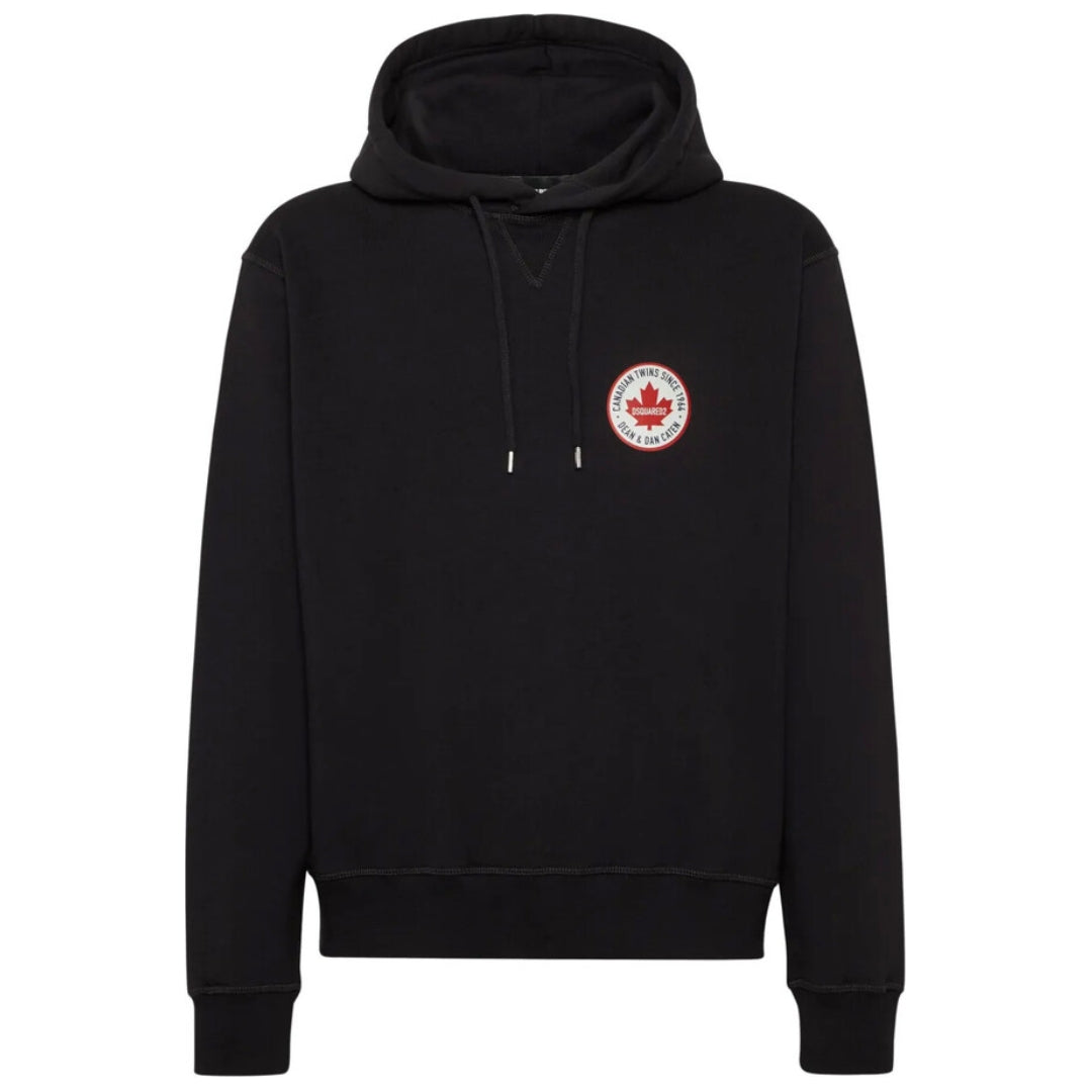 Dsquared2 Mens Maple Leaf Patch Logo Cool Fit Black Hoodie Cotton - Size Medium