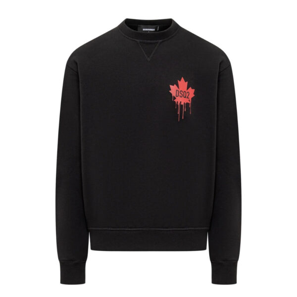 Dsquared2 Mens Red Maple Leaf Logo Black Sweatshirt Cotton - Size X-Large