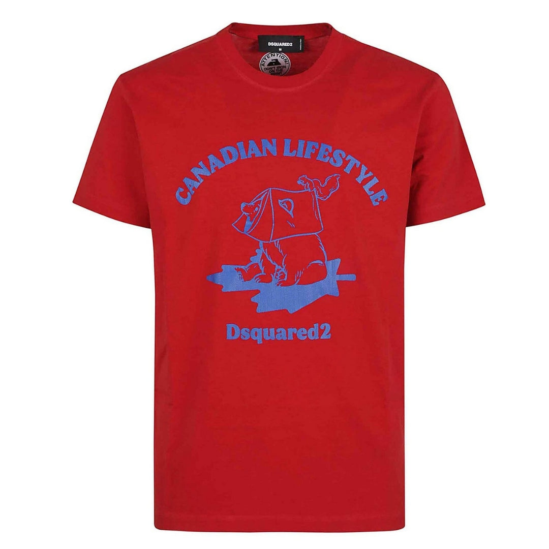 Dsquared2 Mens Canadian Lifestyle Bear Design Red T-shirt Cotton - Size 2XL