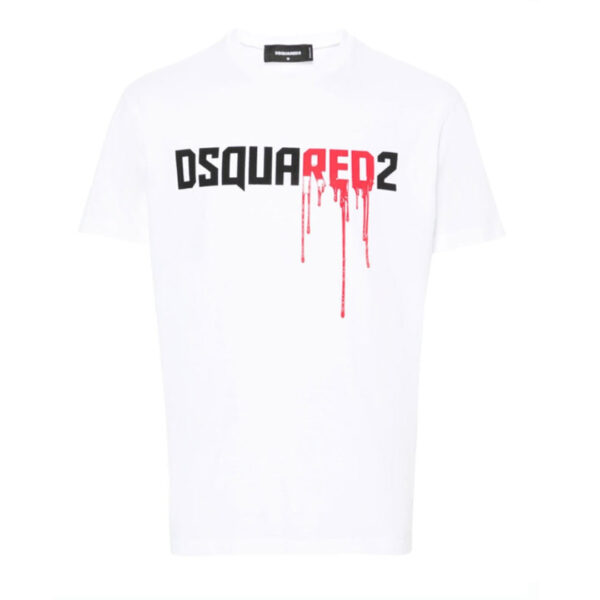 Dsquared2 Mens Dripping Logo White T-shirt Cotton - Size Medium