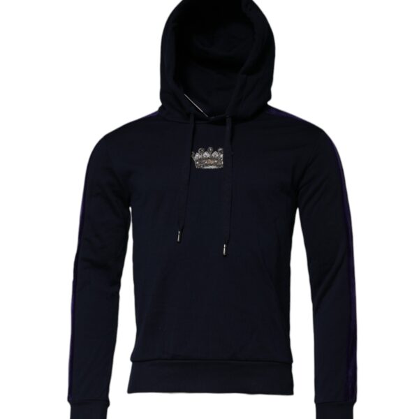 Dolce & Gabbana Mens Crown Embellished Hoodie Sweatshirt - Navy Cotton - Size EU 44 (Mens)