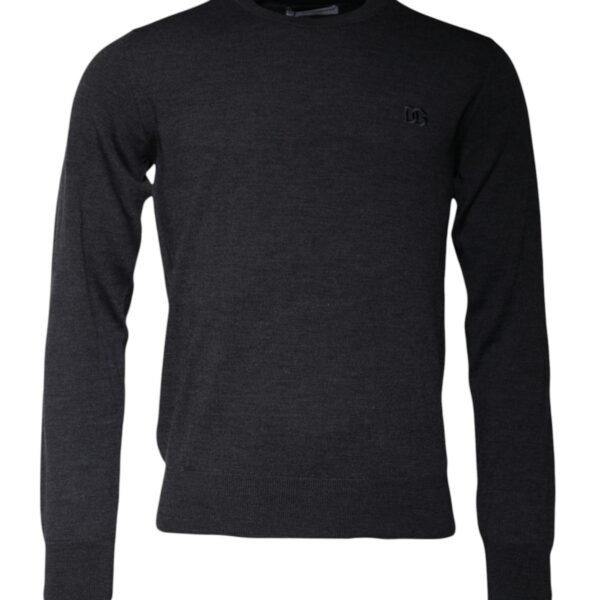 Dolce & Gabbana Mens Crew Neck Jumper Classic Knitwear - Dark Grey Wool - Size EU 46 (Mens)