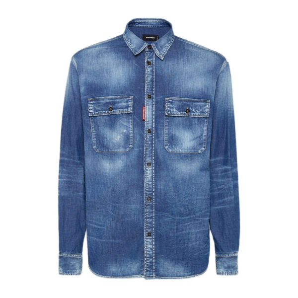 Dsquared2 Mens Relax Dan Worker Pocket Shirt Navy Blue Cotton - Size X-Large