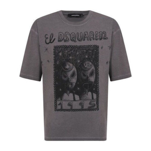 Dsquared2 Mens El Graphic Loose Fit T-shirt Charcoal Grey Cotton - Size X-Large