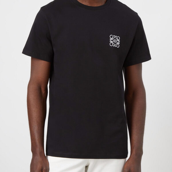 Loewe Mens Anagram Embroidered Logo T-Shirt in Black Cotton - Size X-Large