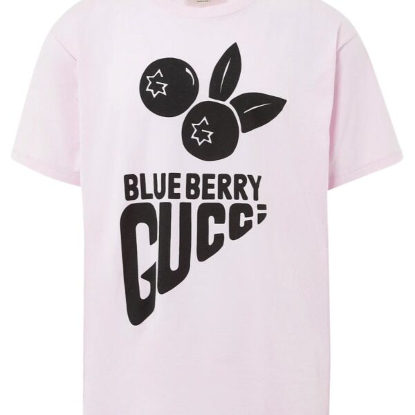 Gucci Mens Blueberry Printed T-Shirt in Pink Cotton - Size Large