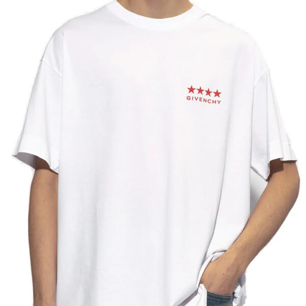 Givenchy Mens 4-Star Printed Logo T-Shirt in White Cotton - Size 2XL