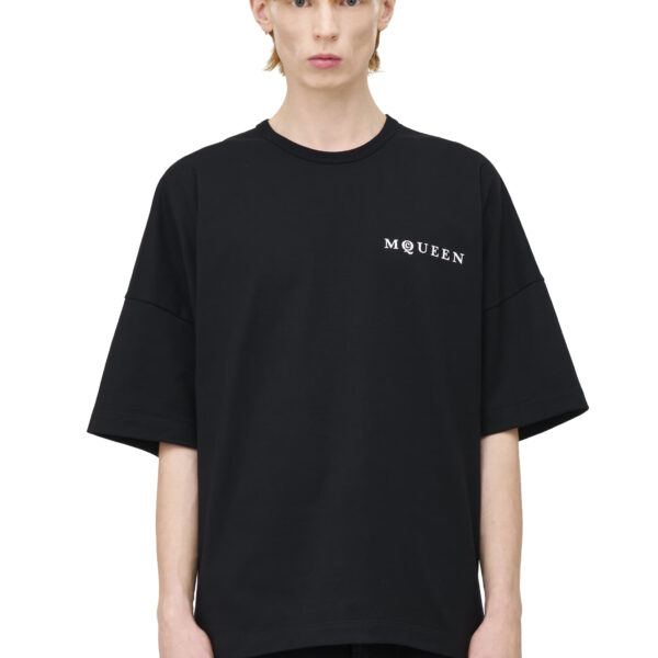 Alexander Mcqueen Mens Vertical Back Logo T-Shirt in Black Cotton - Size 2XL