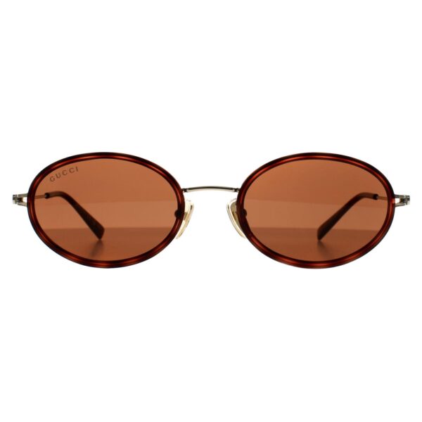 Gucci Oval Womens Havana Gold Brown GG1980S Metal - One Size