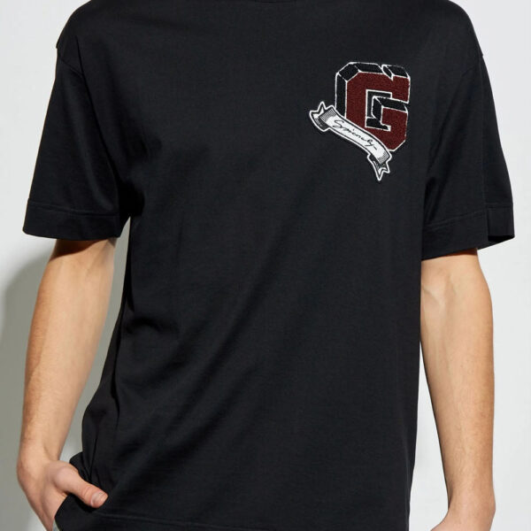 Givenchy Mens Monogram College Embroidered Logo T-Shirt in Black Cotton - Size Small