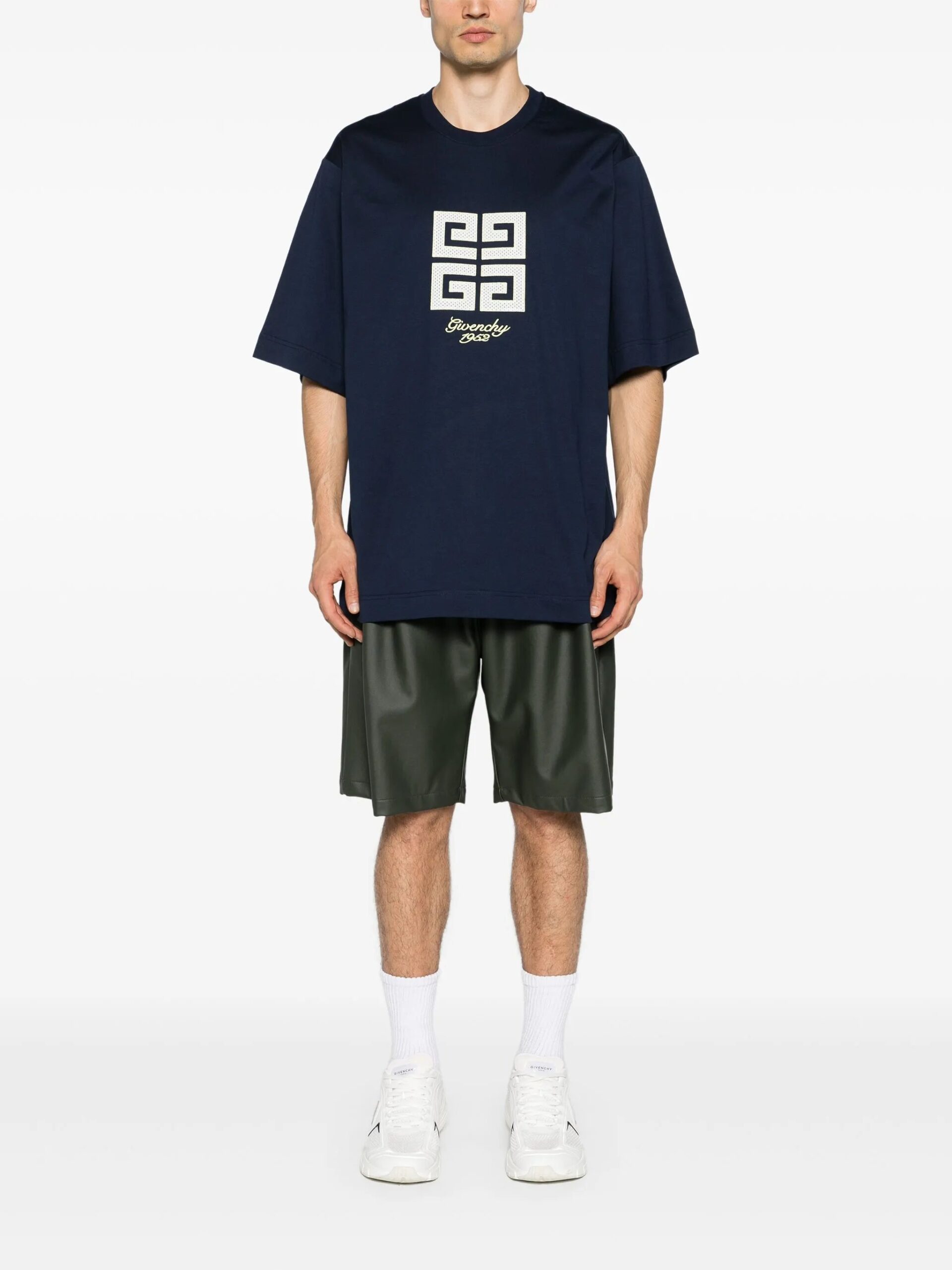 Givenchy Mens 4G 1952 Embroidered Logo T-Shirt in Navy Cotton - Size Large