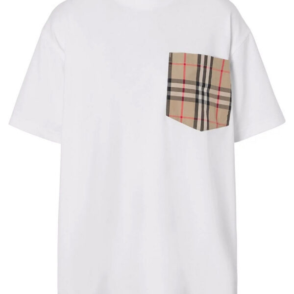 Burberry Mens Check Pocket T-Shirt in White Cotton - Size Small