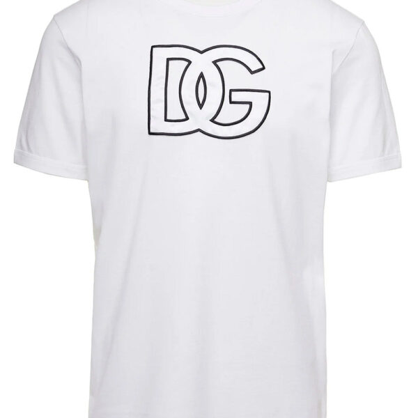 Dolce & Gabbana Mens DG Embroidered Logo T-Shirt in White Cotton - Size Small