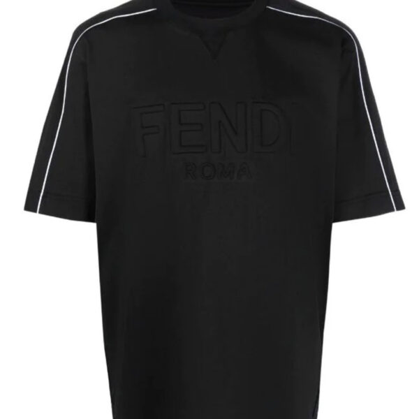 Fendi Mens Logo Embossed T-Shirt in Black Cotton - Size Small