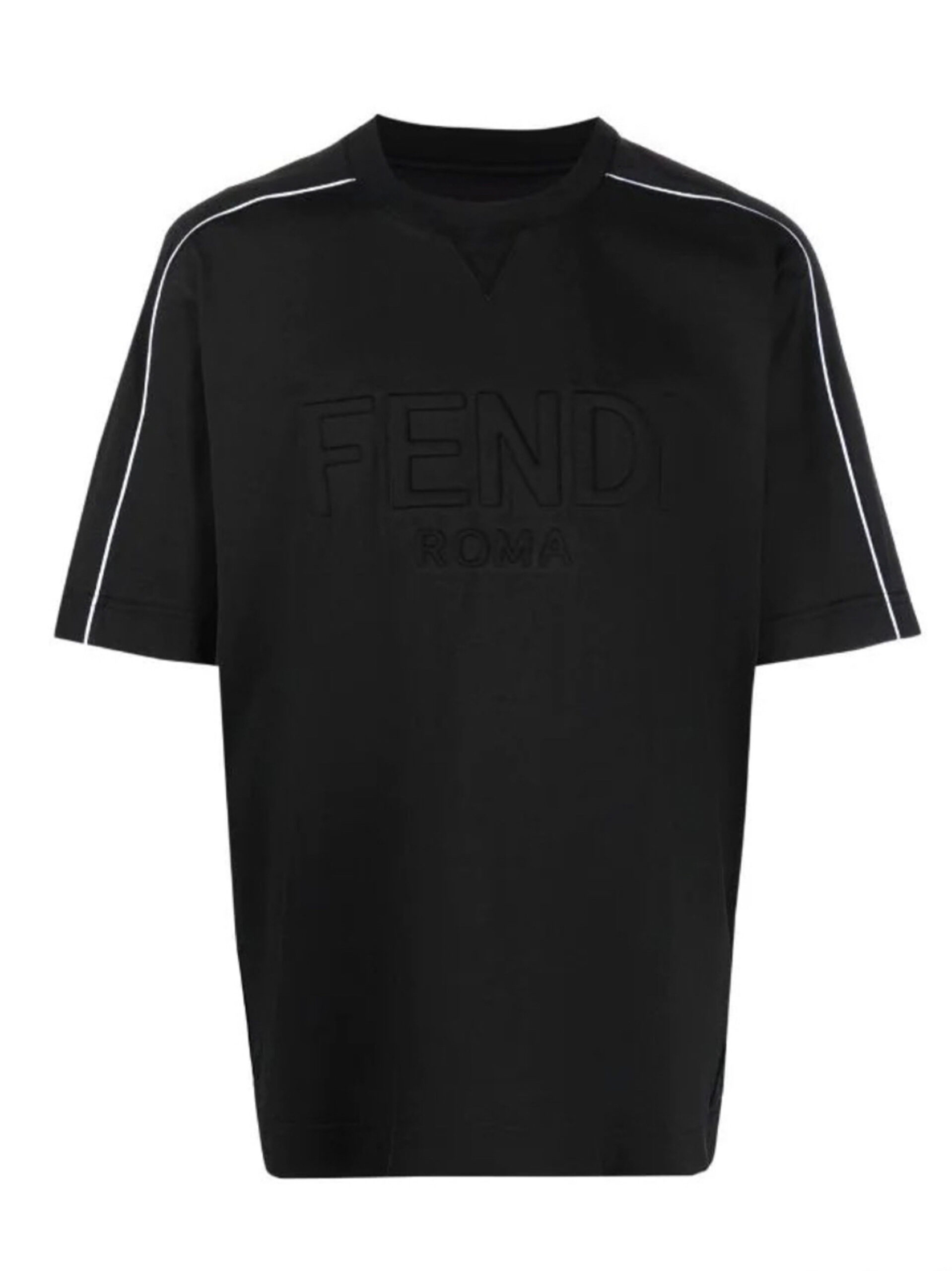 Fendi Mens Logo Embossed T-Shirt in Black Cotton - Size Small