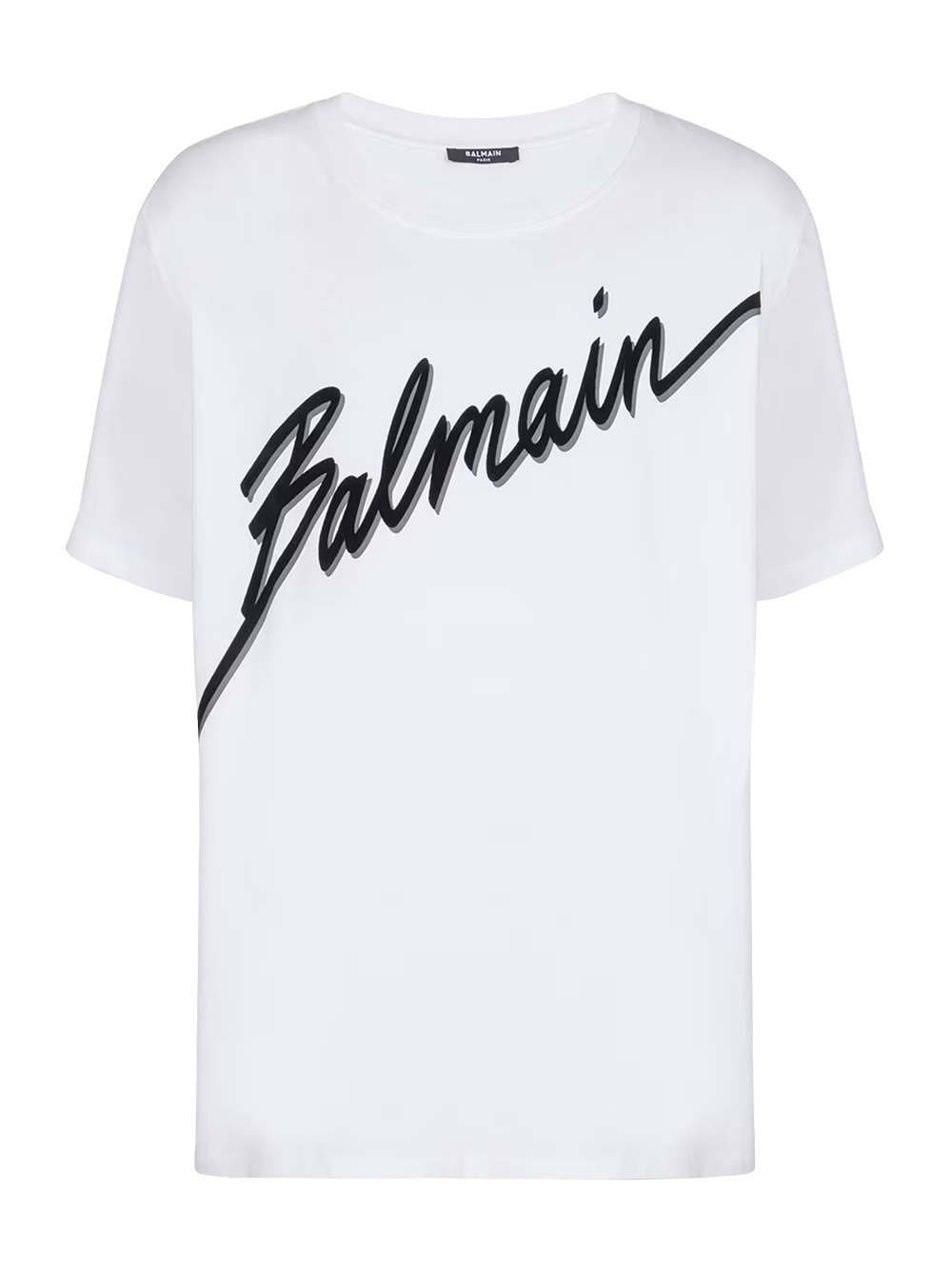 Balmain Mens Flocked Letter Logo T-Shirt in White Cotton - Size X-Large