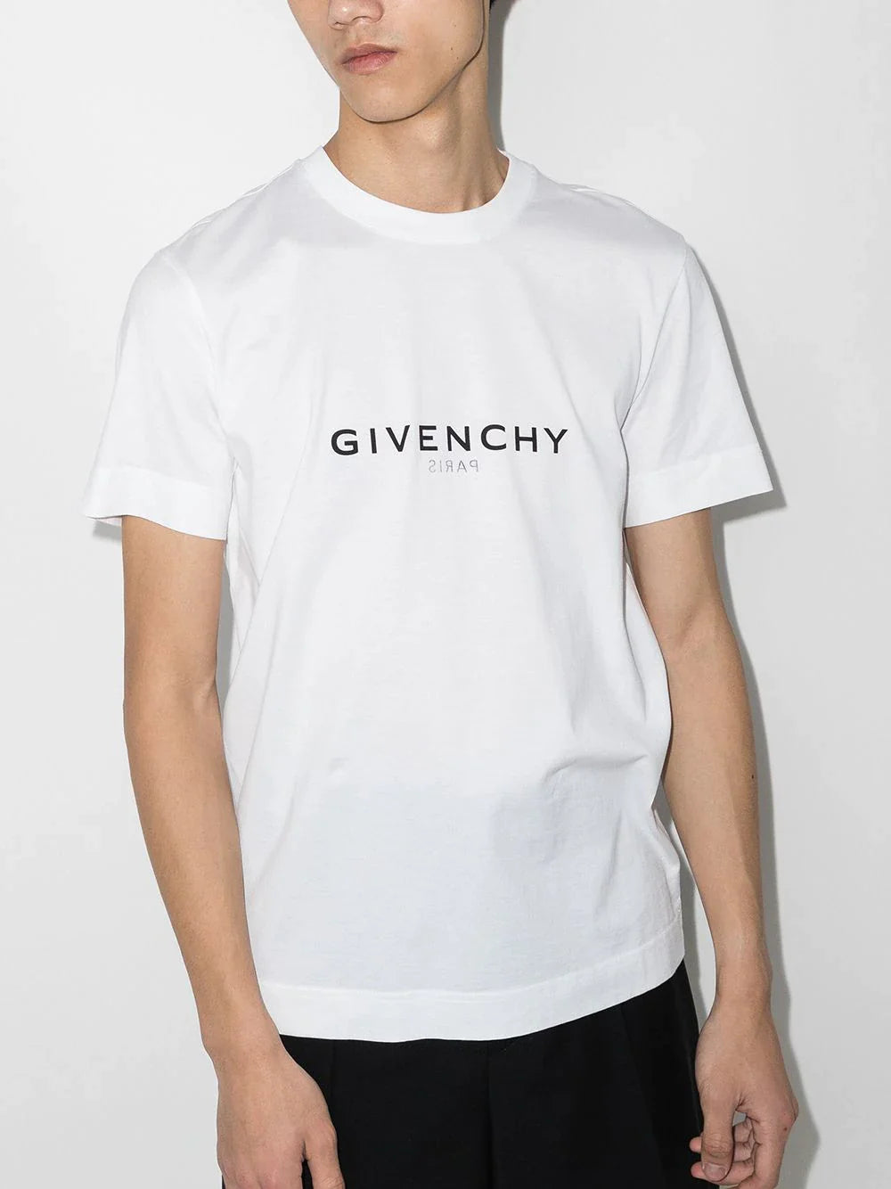 Givenchy Mens Reverse Paris Logo Print T-Shirt in White Cotton - Size Large