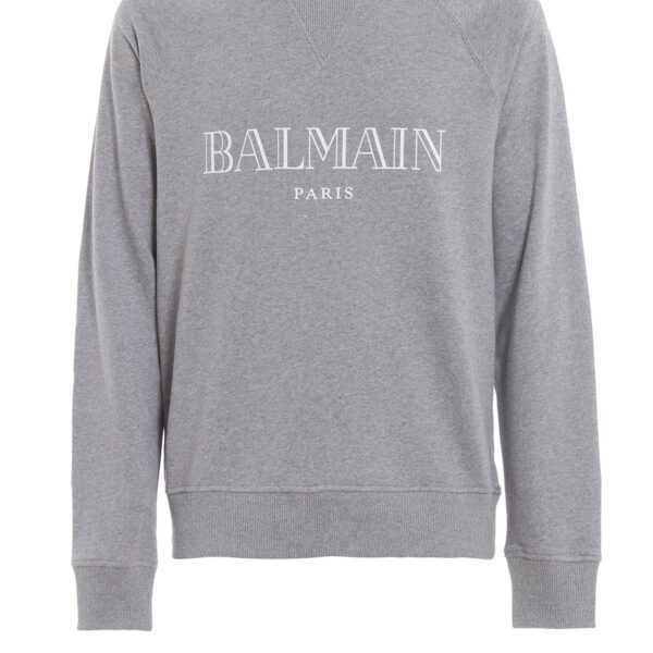 Balmain Mens Text Logo Sweatshirt in Grey Cotton - Size Large
