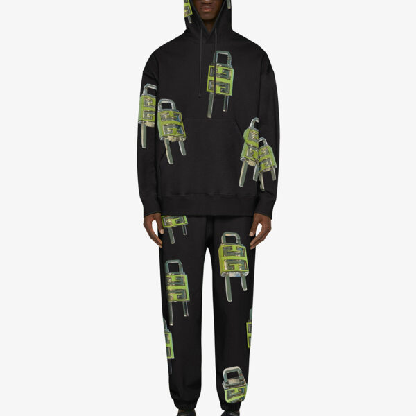 Givenchy Mens 4G Lock Logo Hoodie in Black Cotton - Size Medium