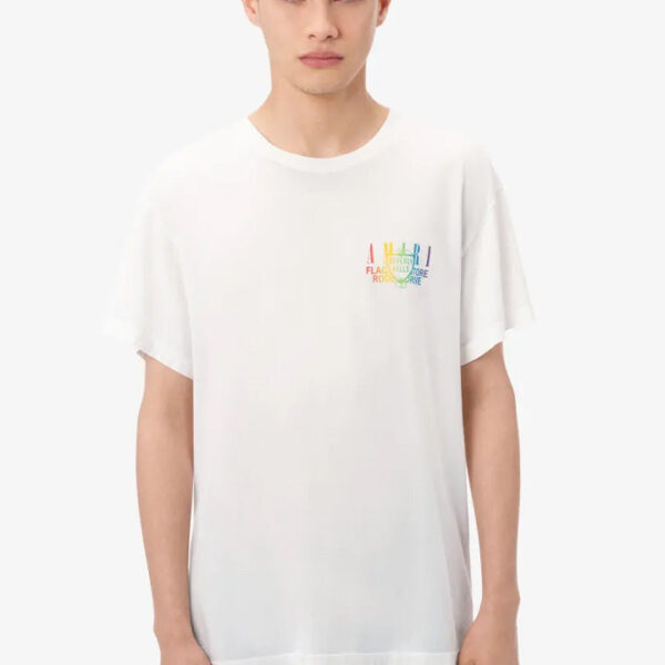 Amiri Mens Rainbow Printed T-Shirt in White Cotton - Size Medium