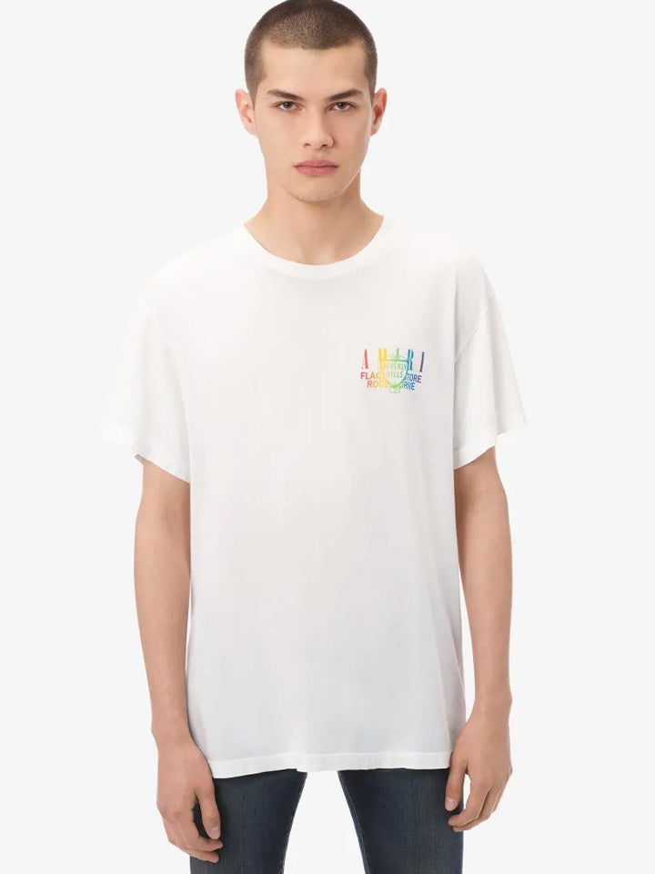 Amiri Mens Rainbow Printed T-Shirt in White Cotton - Size Medium