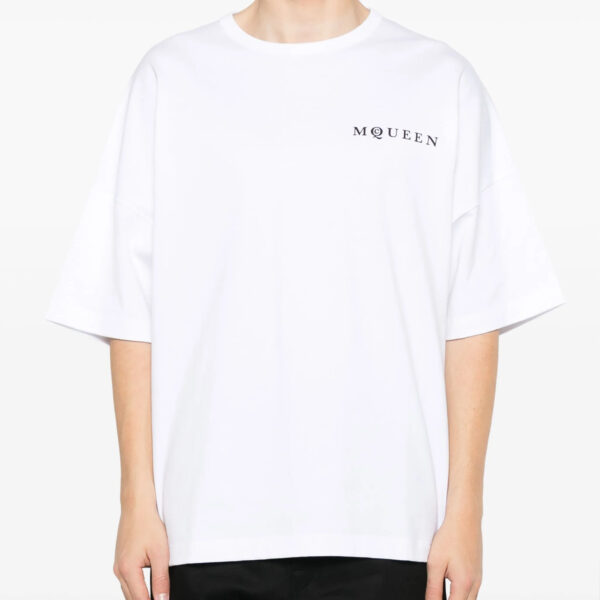 Alexander Mcqueen Mens Vertical Back Logo T-Shirt in White Cotton - Size 2XL