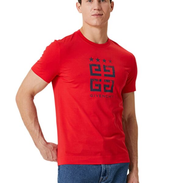 Givenchy Mens 4G Stars T-Shirt in Red Cotton - Size 2XL