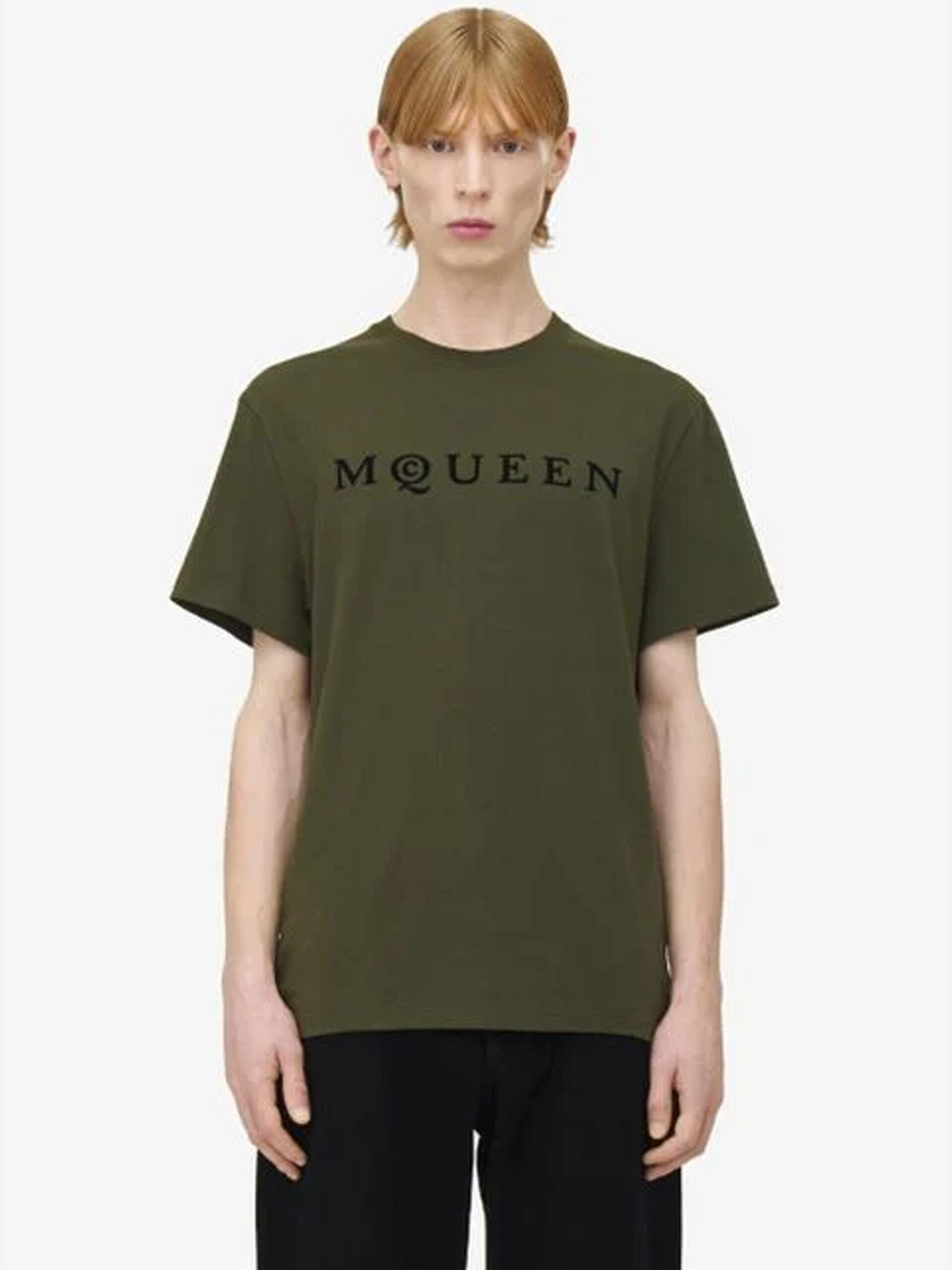 Alexander Mcqueen Mens Flocked Logo T-Shirt in Green Cotton - Size Large