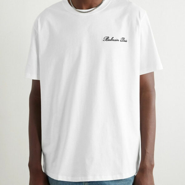 Balmain Mens Logo Embroidered T-Shirt in White Cotton - Size X-Large