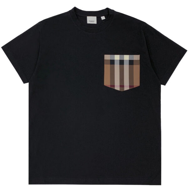 Burberry Mens Check Pocket T-Shirt in Black Cotton - Size Small