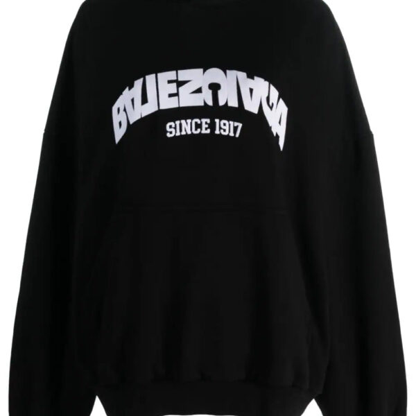 Balenciaga Mens Back Flip Round Hoodie in Black Cotton - Size Large