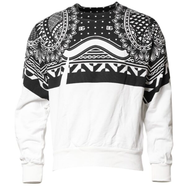Dolce & Gabbana Mens Bandana Print Crew Neck Long Sleeve Sweater - White Cotton - Size Small
