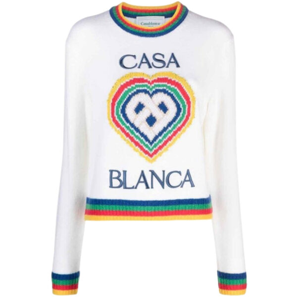 Casablanca Mens Heart Casa Brand Jumper White Knitwear Wool - Size Small