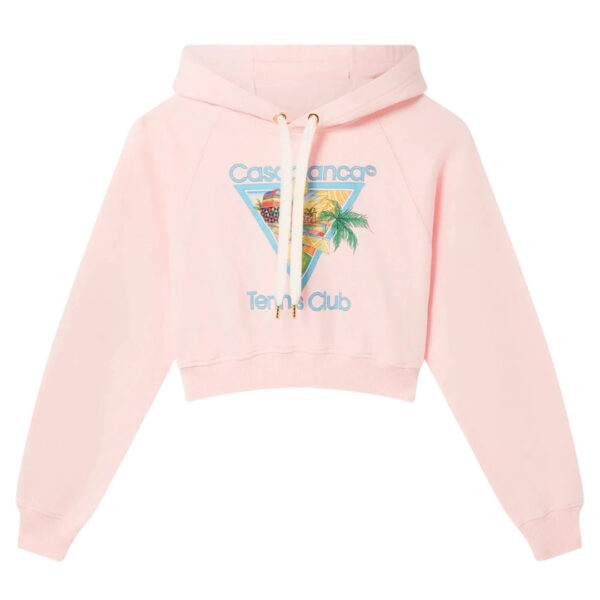 Casablanca Mens Printed Cropped Hoodie Afro Cubism Tennis Club Pale Pink Hoodies Cotton - Size Large