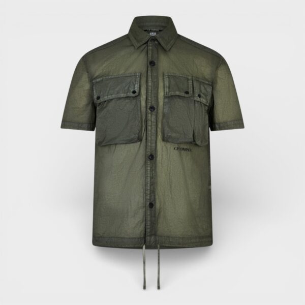 C.P. Company Mens Drawstring Short Sleeve Shirt - Bronze Green Nylon - Size X-Small