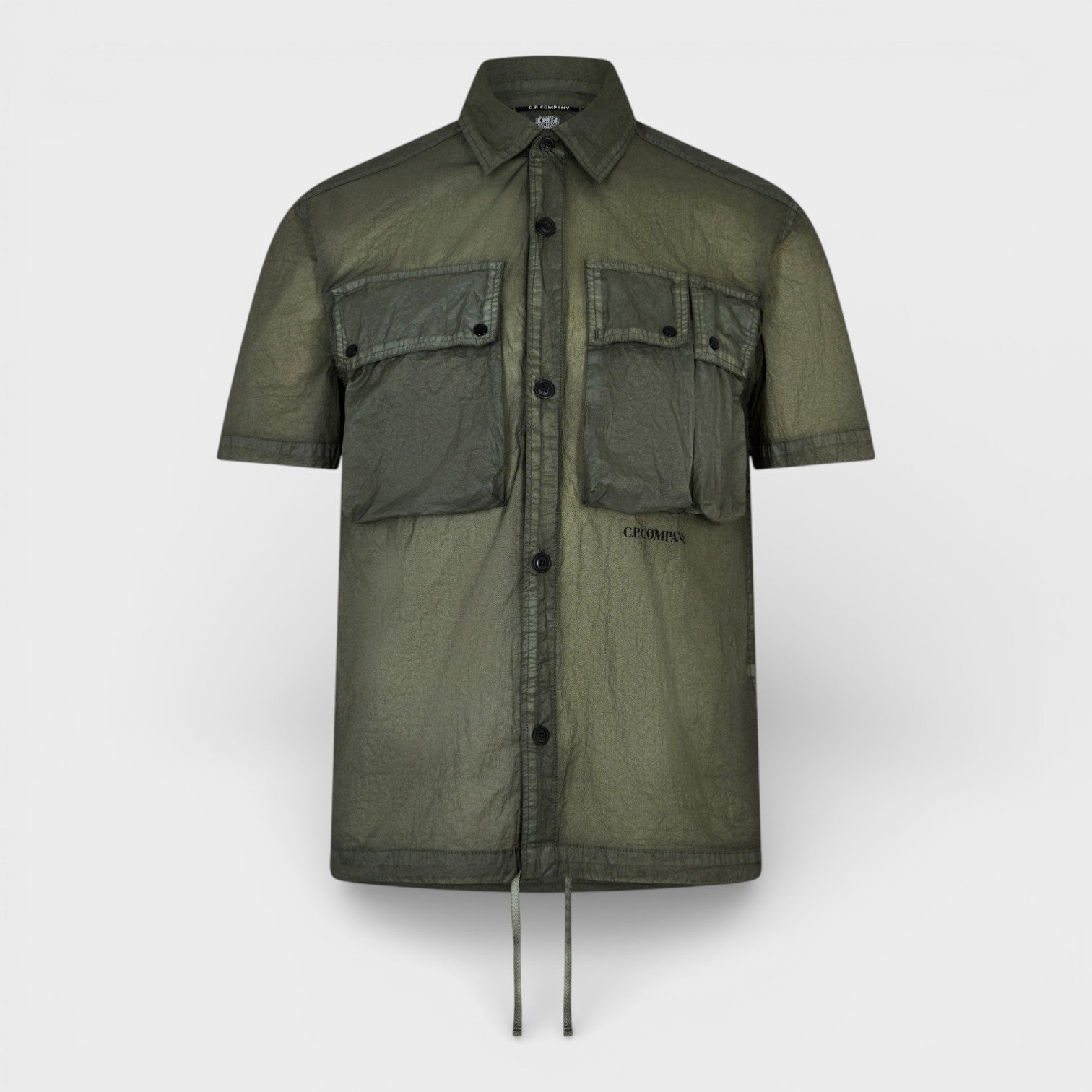 C.P. Company Mens Drawstring Short Sleeve Shirt - Bronze Green Nylon - Size X-Small