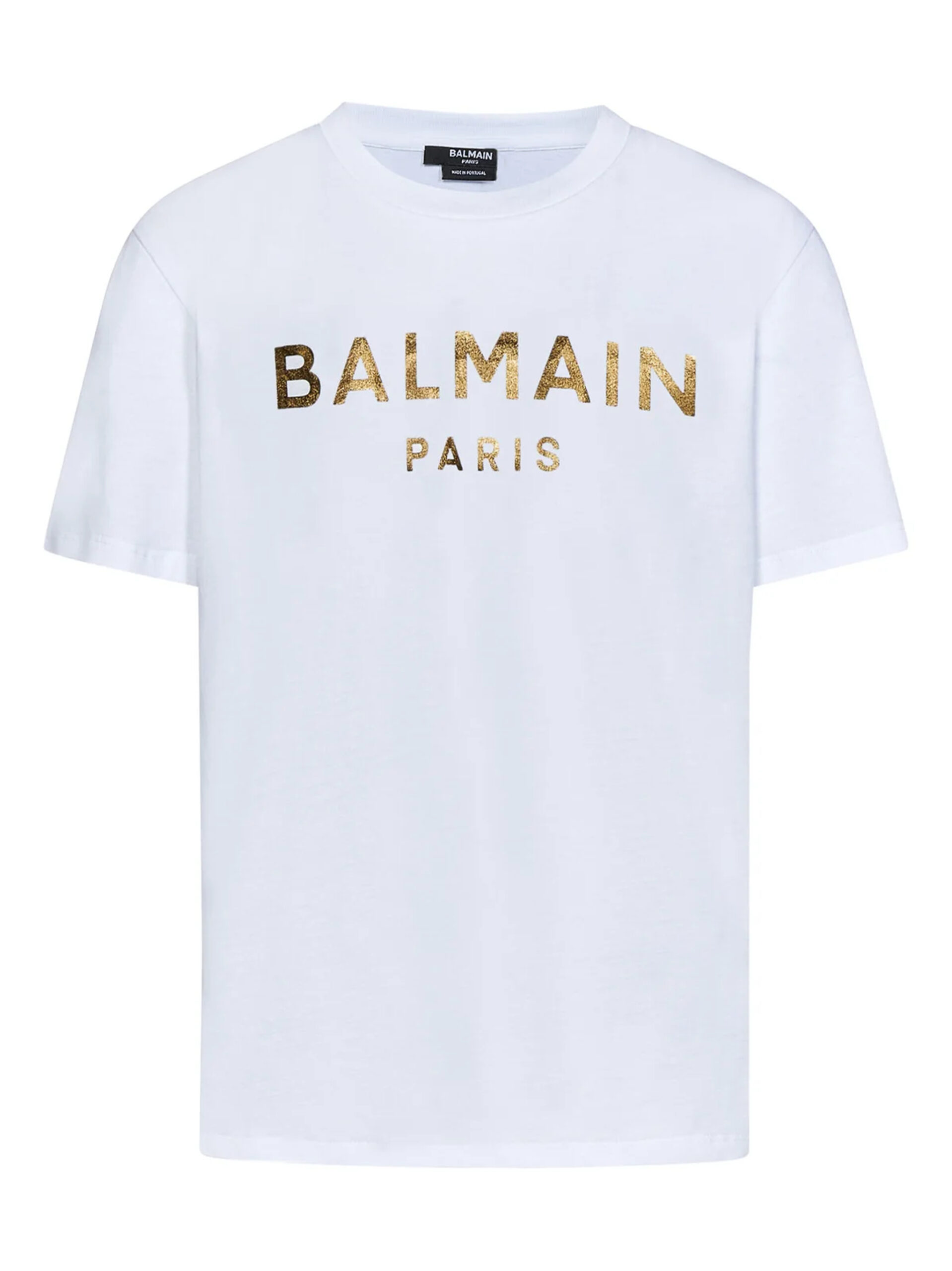 Balmain Mens Gold Logo Printed T-Shirt in White Cotton - Size X-Large