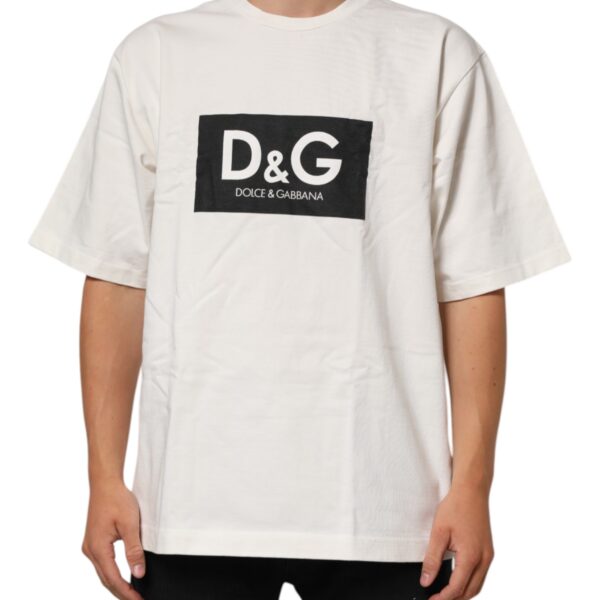 Dolce & Gabbana Mens Logo Graphic Tee - Ivory Cotton - Size Small