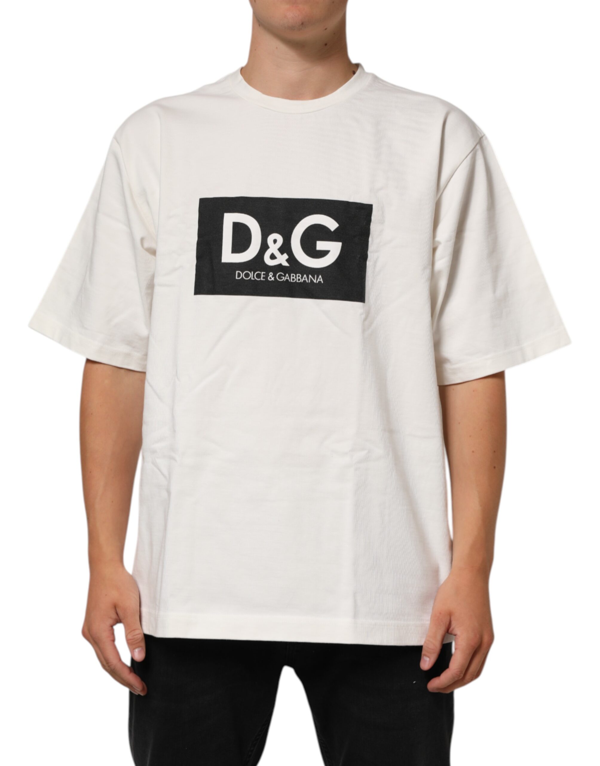Dolce & Gabbana Mens Logo Graphic Tee - Ivory Cotton - Size Small