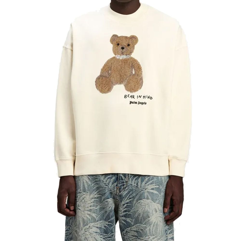 Palm Angels Mens Knitted Cashmere Blend Sweater With Ribbed Details - Ivory Cotton - Size X-Large