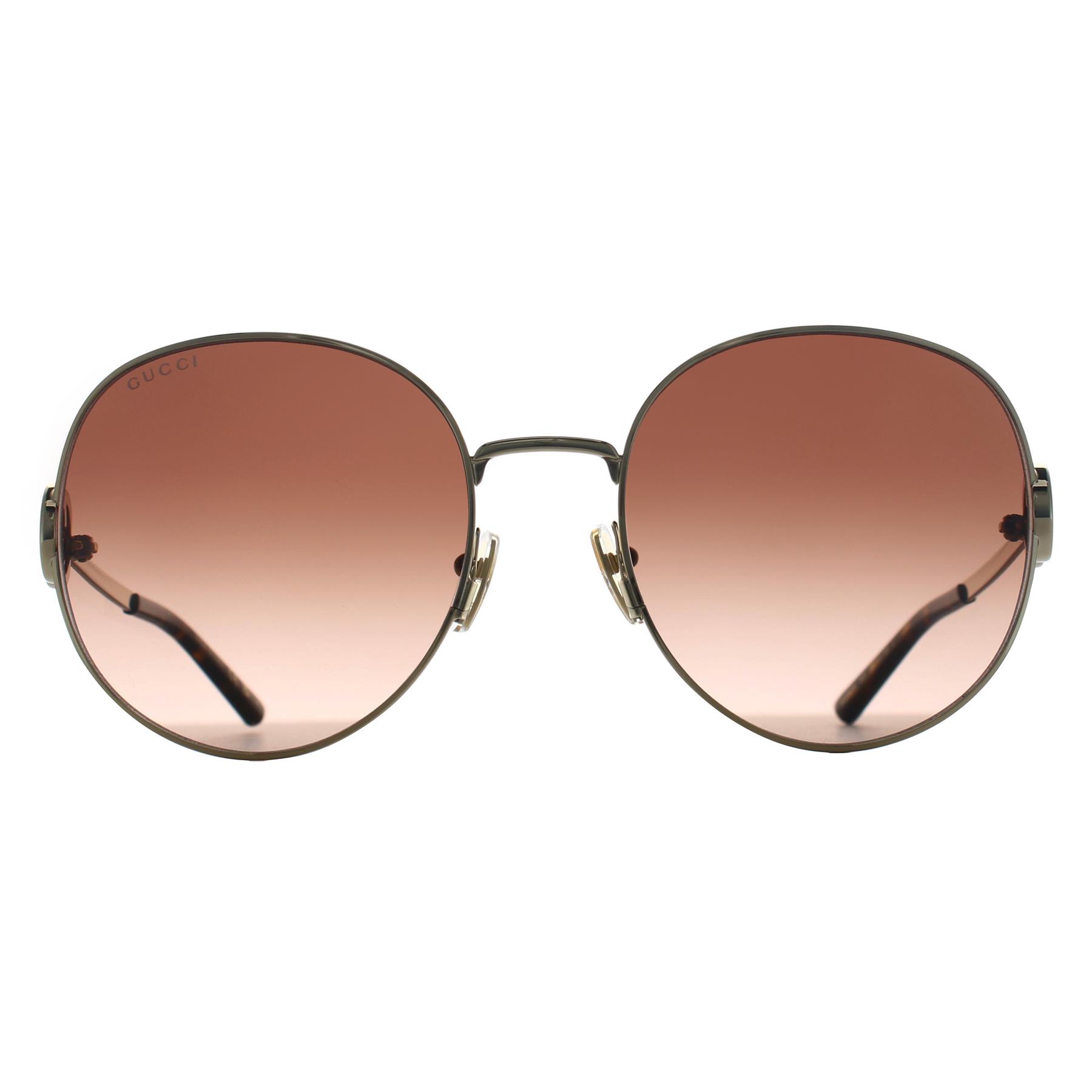 Gucci Round Womens Gold Brown Gradient GG2047S Metal - One Size