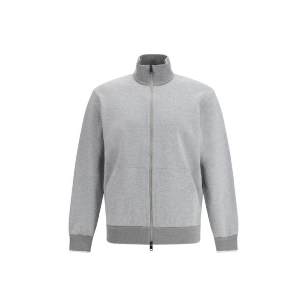 Brioni Mens Leather Biker Jacket With Zip Detailing - Grey Cotton - Size Small