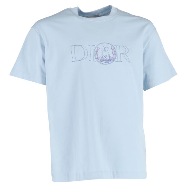 Dior Pre-owned Mens Hylton Nel SS25 Logo Printed T-Shirt in Light Blue Cotton - Size Large