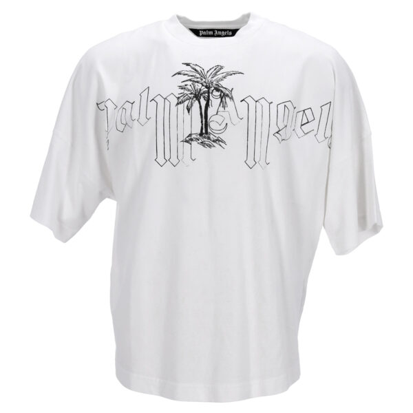 Palm Angels Pre-owned Mens Logo Illustration Oversized T-Shirt in White Cotton - Ecru - Size Small
