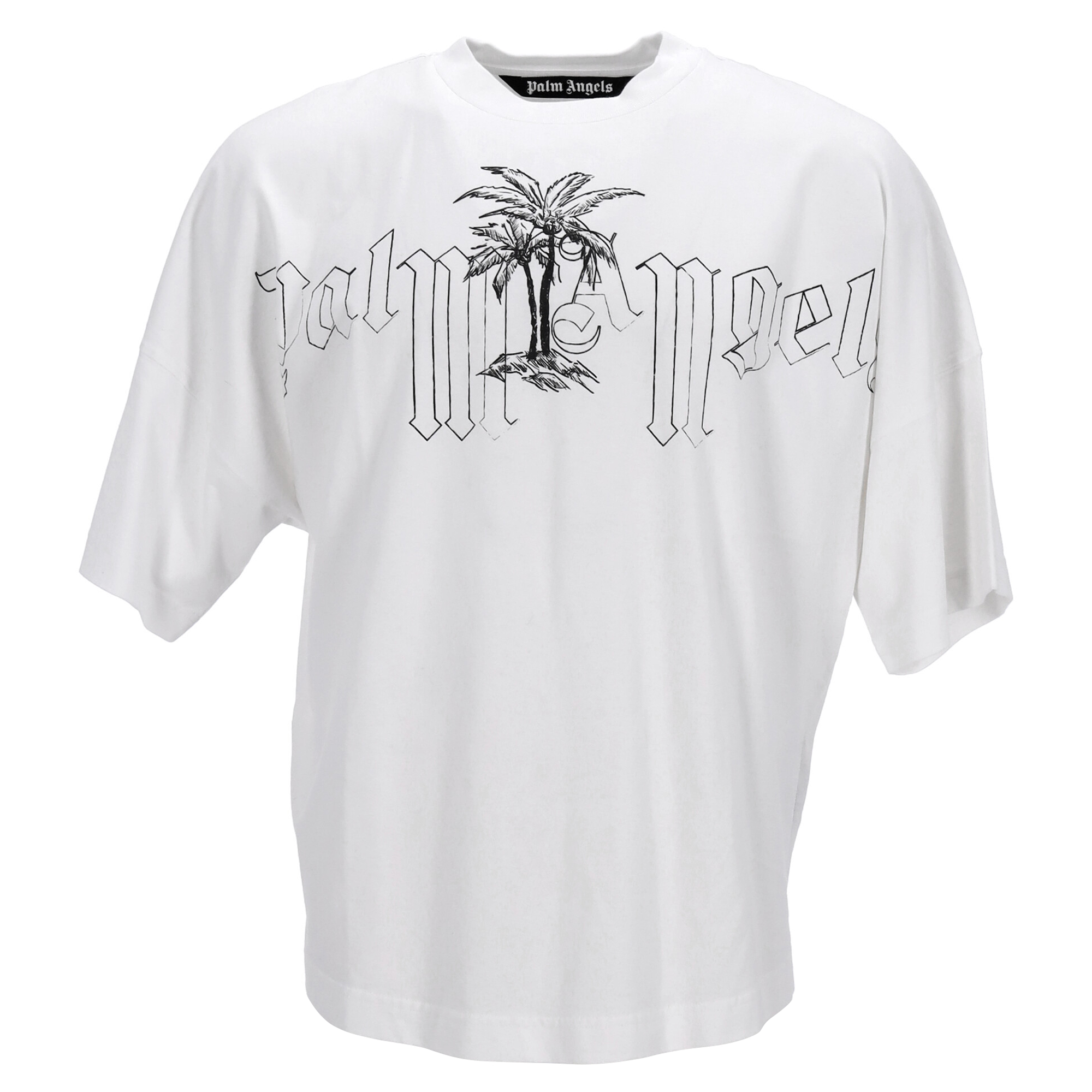 Palm Angels Pre-owned Mens Logo Illustration Oversized T-Shirt in White Cotton - Ecru - Size Small