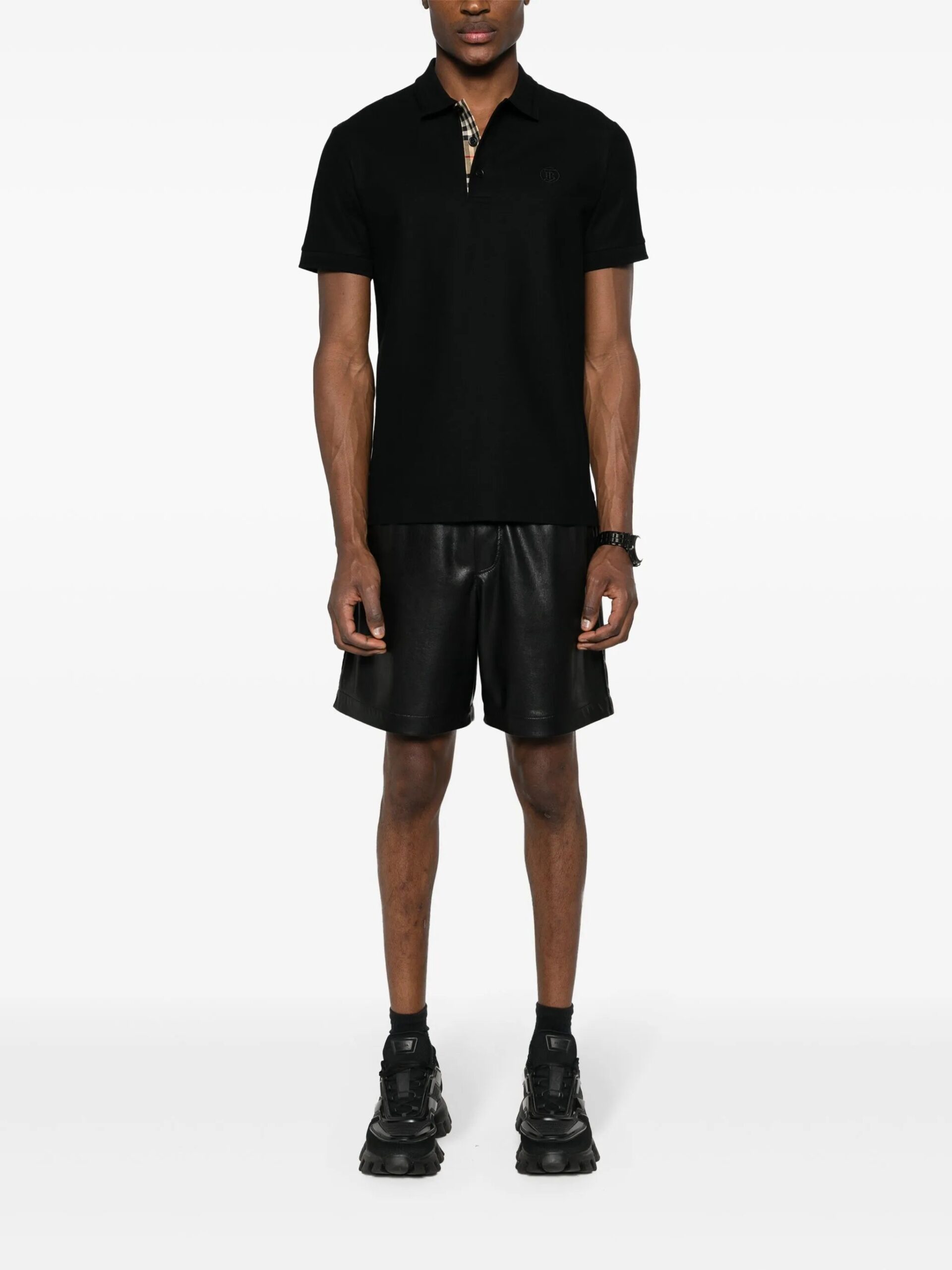 Burberry Mens Circle TB Logo Embroidered Polo in Black Cotton - Size Medium