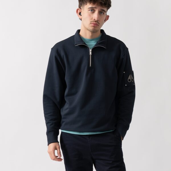 Moose Knuckles Mens Hartsfield 1/4 Zip Sweatshirt in Dark Blue Cotton - Size Medium