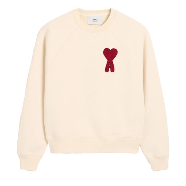 Ami Paris Mens Patch Heart Sweatshirt - Off-White Cotton - Size X-Large